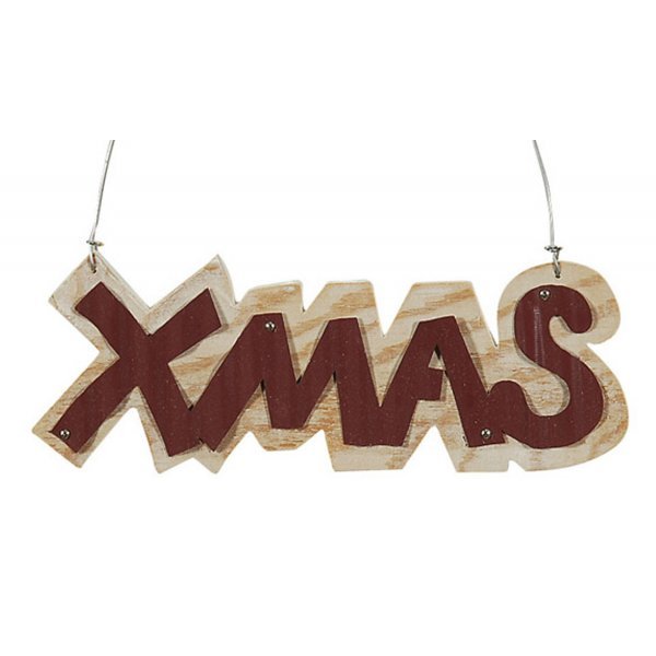 Χριστουγεννιάτικο Κρεμαστό Ξύλινο Στολίδι, Καφέ με Μωβ "XMAS" (16cm)